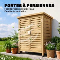 Outsunny Armoire de jardin abri jardin remise pour outils sur pied dim. 87L x 46,5l x 96,5H cm  étagère portes persiennes toit bitumé jaune(m-4)