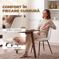 HOMCOM Set 2 Scaune de Dining din Catifea pentru Bucătărie, Alb Crem(m-5)