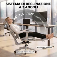 HOMCOM Sedia da Ufficio Ergonomica con Poggiapiedi e Rete Traspirante, Grigio(m-5)