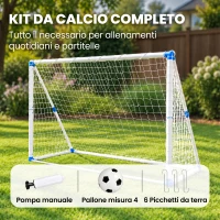 SPORTNOW Porta da Calcio Pieghevole con Pompa, Picchetti e Pallone 183 x 96 x 130 cm, Bianca(m-4)