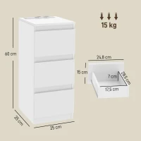 HOMCOM Set di 2 Comodini Stretti con Stazione di Ricarica e 3 Cassetti, Bianco Lucido(m-3)