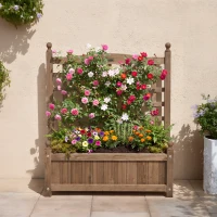 Outsunny Jardinière avec treillis bac à fleurs jardinière sur pied 64 x 28 x 75 cm inserts d'irrigation bois massif(m-8)
