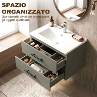 HOMCOM Mobile Bagno con Lavabo in Ceramica e 2 Cassetti, 61x40x48 cm, Verde(m-5)
