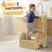 AIYAPLAY Torre Montessoriana Bambini in Legno, Antiscivolo, Barre di Sicurezza, Design a Giraffa, 3-8 Anni, Cucina, Bagno(m-4)
