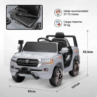 AIYAPLAY Carro Elétrico para Crianças Toyota Land Cruiser 12V com Faróis Buzina Arranque Lento e Música MP3 107x65x55,5 cm Cinza(m-3)
