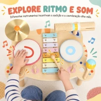 AIYAPLAY Bateria Infantil de Madeira Montessori com Xilofone, Prato, Maraca e Bloco Sonoro, Presente para Criança, 18 Meses-6 Anos(m-5)