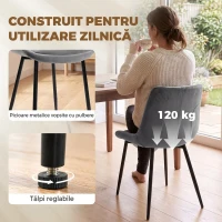 HOMCOM Set 2 Scaune de Dining din Catifea pentru Bucătărie, Gri Închis(m-6)