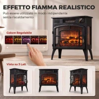 HOMCOM Camino Elettrico da Terra 1000/2000W WiFi Vista su Tre Lati, Fiamma 3D, Termostato Regolabile, Timer, 30㎡, Nero(m-4)