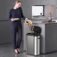 HOMCOM Pattumiera Automatica con Sensore a Infrarossi 50 L in Acciaio Inox Anti-Impronta, Chiusura Ammortizzata, Argento(m-9)