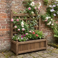 Outsunny Jardinière avec treillis bac à fleurs jardinière sur pied 64 x 28 x 75 cm inserts d'irrigation bois massif(m-9)