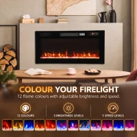 HOMCOM Ultra-Thin Electric Fire Wall Mounted/Recessed/Freestanding 92cm/36" Electric Fireplace with 12 Colours, 5 Brightness(m-5)
