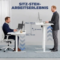 HOMCOM Elektrischer Eckschreibtisch, 3 Speicherplätze, Kabelmanagement, 2 Haken, L-Form, Weiß(m-4)