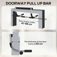 HOMCOM Doorway Pull up Bar, Door Frame Chin up Push up Bar for Home Gym Upper Body Workout, No Drilling or Screws, Grey(m-8)