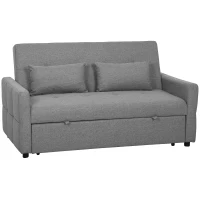 HOMCOM Divano Letto 2 Posti 3 in 1 Clic Clac in Tessuto con 2 Cuscini, Reclinabile e Imbottito, Grigio(m-11)