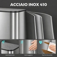 HOMCOM Pattumiera da Cucina 30L in Acciaio Inox, Chiusura Ammortizzata, Secchio Rimovibile, Argento(m-7)