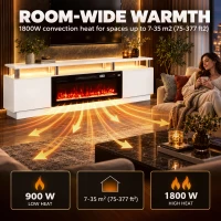 HOMCOM Electric Fireplace TV Stand for 80" TVs, 1800W LED Light Entertainment Center with Adjustable Flame, Remote, White(m-6)