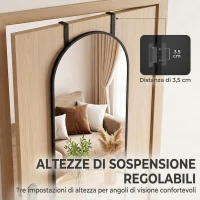HOMCOM Specchio da Parete e Porta con Cornice in Alluminio ad Arco e Ganci, 110x40 cm, Nero(m-5)