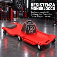 HOMCOM Carrello Sottoscocca Officina, Ribassato, Poggiatesta Imbottito, 2 Vassoi, 150 kg, Rosso(m-4)