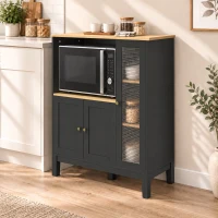 HOMCOM Mobile Microonde con Armadietto Inferiore e 3 Ripiani Laterali con Anta in Vetro, in Legno, 80x35x97 cm, Nero(m-10)
