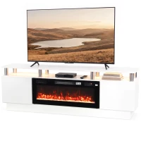 HOMCOM Electric Fireplace TV Stand for 80" TVs, 1800W LED Light Entertainment Center with Adjustable Flame, Remote, White(m-15)