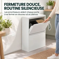 HOMCOM Meuble Poubelle de Tri Sélectif 60 L (4 x 15 L), 4 Compartiments, Fermeture Amortie, Seaux Intérieurs Amovibles, Blanc(m-6)