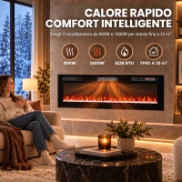 HOMCOM Camino Elettrico da Incasso, Parete e Terra Slim 153 cm con Telecomando, 900/1800W, Timer, 35㎡,Nero(m-6)