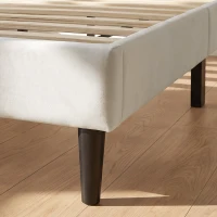 HOMCOM Cama Estofada 140x200 cm com Cabeceira Acolchoada com Abas em Veludo, Ripas de Madeira, Montagem Fácil, Bege(m-16)