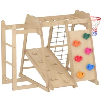 AIYAPLAY Struttura da Arrampicata per Bambini 7 in 1 in Legno, Scivolo Reversibile, Parco Giochi Montessori, 3-6 Anni(m-1)
