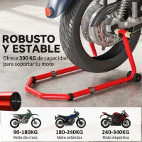 HOMCOM Combo de Soporte de Rueda Delantera y Trasera Motocicleta Carga 390 kg con Adaptadores de Horquillas en U y L Ruedas(m-4)