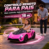 AIYAPLAY Carro Elétrico para Crianças Lamborghini 12V Controlo Remoto Faróis Buzina Arranque Lento e Música MP3 114,5x64x45,5 cm Rosa(m-5)