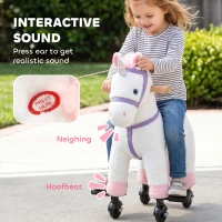 AIYAPLAY Unicorn Rocking Horse, Plush Ride On Horse with Hoof and Neighing, Rolling Wheels and Pedal for 3-8 Y, Up to 50kg, White(m-4)