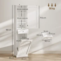 HOMCOM Mobile Bagno a Colonna 180 cm con Cesto Portabiancheria Ribaltabile, Bianco(m-3)