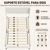 HOMCOM Cama Estofada 140x200 cm com Cabeceira Acolchoada com Abas em Veludo, Ripas de Madeira, Montagem Fácil, Bege(m-6)