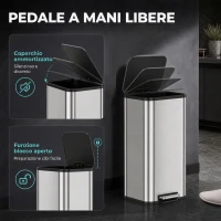 HOMCOM Pattumiera da Cucina 30L in Acciaio Inox, Chiusura Ammortizzata, Secchio Rimovibile, Argento(m-5)