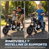 AIYAPLAY Moto Elettrica per Bambini 12V BMW R18, Batteria al Litio, 3-8 Anni, Rotelle Rimovibili, Faro, Musica, Nera(m-6)