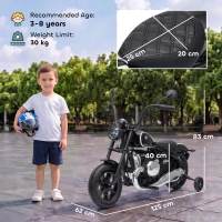 AIYAPLAY Moto Elettrica per Bambini 12V BMW R18, Batteria al Litio, 3-8 Anni, Rotelle Rimovibili, Faro, Musica, Nera(m-3)