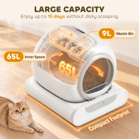 PawHut Self Cleaning Cat Litter Tray, Automatic Cat Litter Tray w/ APP Control, 65L Extra Large Capacity, 9L Waste Bin(m-5)