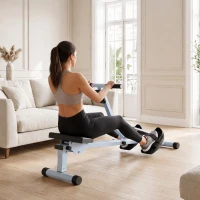 HOMCOM Rameur Hydraulique à 12 Niveaux de Résistance, Rameur d'Appartement avec Écran LCD, Pédale Antidérapante, Charge 100 kg, pour Maison, Salle de Gym, l'Équipement d'Entraînement d'Intérieur, Noir(m-8)