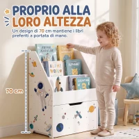 AIYAPLAY Libreria per bambini con cassetto mobile, 3 ripiani, 3-8 anni, bianco(m-5)