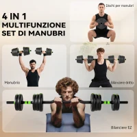 SPORTNOW Set Bilanciere con Pesi 3 in 1 da 16 Dischi e Impugnatura Antiscivolo, 140x22x22 cm, Verde(m-4)