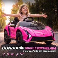 AIYAPLAY Carro Elétrico para Crianças Lamborghini 12V Controlo Remoto Faróis Buzina Arranque Lento e Música MP3 114,5x64x45,5 cm Rosa(m-6)
