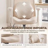 HOMCOM Cadeira de Escritório Ergonómica com Almofada Lombar em Espuma Viscoelástica, Apoio de Cabeça 3D e Apoios de Braços Ajustáveis - Bege(m-5)