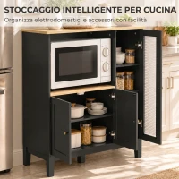 HOMCOM Mobile Microonde con Armadietto Inferiore e 3 Ripiani Laterali con Anta in Vetro, in Legno, 80x35x97 cm, Nero(m-4)