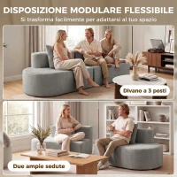 HOMCOM Divano 3 Posti Modulare con Seduta Profonda in Velluto a Coste, 245x86x82 cm, Grigio Chiaro(m-3)