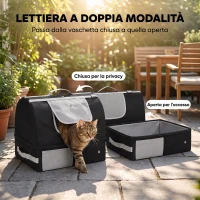 PawHut Lettiera per Gatti Portatile Pieghevole con Coperchio Rimovibile in Tessuto Oxford 600D Impermeabile, Nero(m-5)