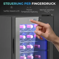 HOMCOM Kleiner Weinkühlschrank, Mini-Kühlschrank für 20 Flaschen, 53 Liter Kapazität, mit Glastür, LED-Beleuchtung, Schwarz(m-7)