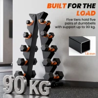 SPORTNOW 5-Tier Dumbbell Rack, A-Frame Weight Stand with Protective Washers, Non-Slip Feet, Space-Saving Storage for Home Gym(m-4)