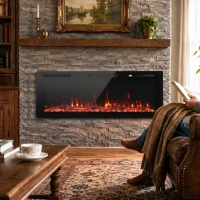 HOMCOM Elektrokamin ultradünn für Wandeinbau und Wandmontage Elektrischer Kamin mit Fernbedienung 127cm(m-2)