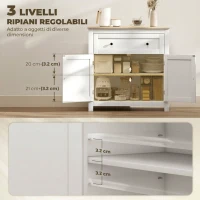 HOMCOM Credenza Cucina, Mobile Cucina con Cassetto, Ripiano Regolabile, Piano di Lavoro Rovere, 78.5x35x80cm, Bianco(m-5)