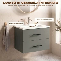 HOMCOM Mobile Bagno con Lavabo in Ceramica e 2 Cassetti, 61x40x48 cm, Verde(m-4)